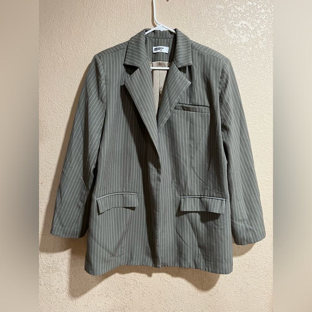Mistress Rocks gray oversized pinstripe blazer